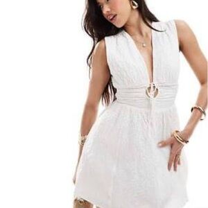 Abercrombie Textured Plunge Mini Dress White Summer Dress